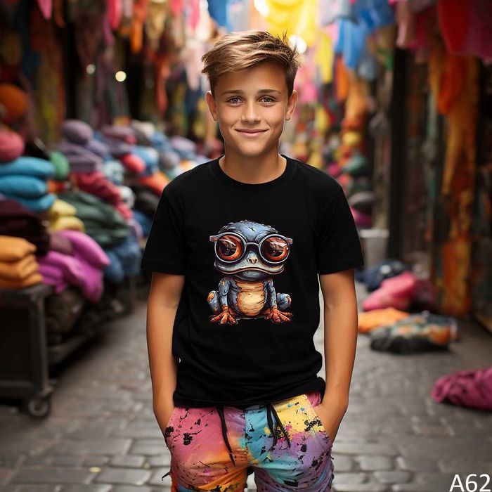 Koszulka żaba rozmiar 86-170cm biała czarna t-shirt