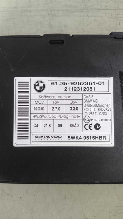 Modulo CAS3 EWS BMW Serie 1/3/5/X (E8x/E9x/E6x/X1)  9262.361