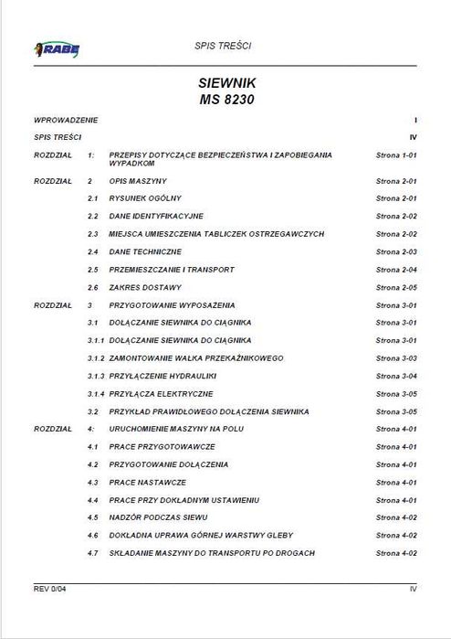 Instrukcja obsługi Siewnika Rabe Monoseed MS 8230