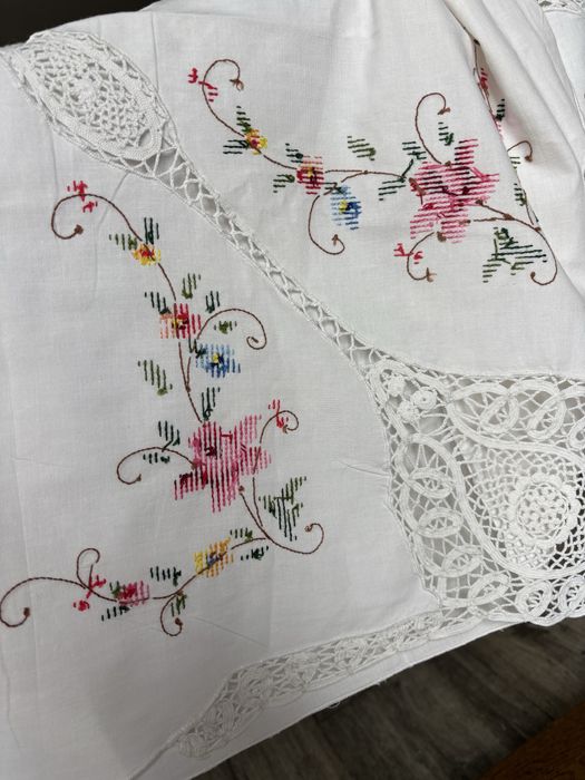 Colcha de cama de casal 220 5 × 260 com ponto cruz e croché