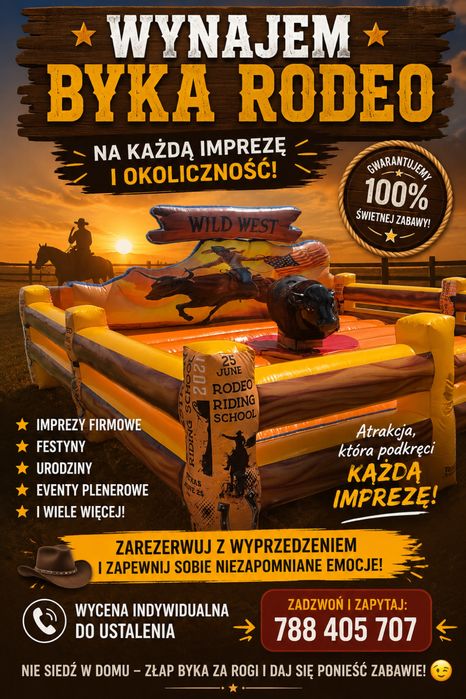 Wynajem byka rodeo, dmuchaniec na kazdą okazje