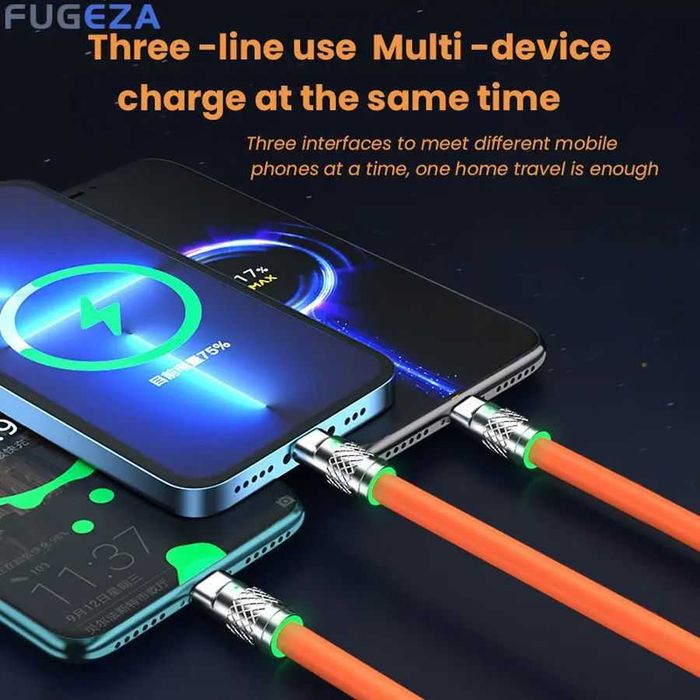 Kabel 3w1: microUSB, USB C, lightning 120 cm żółty
