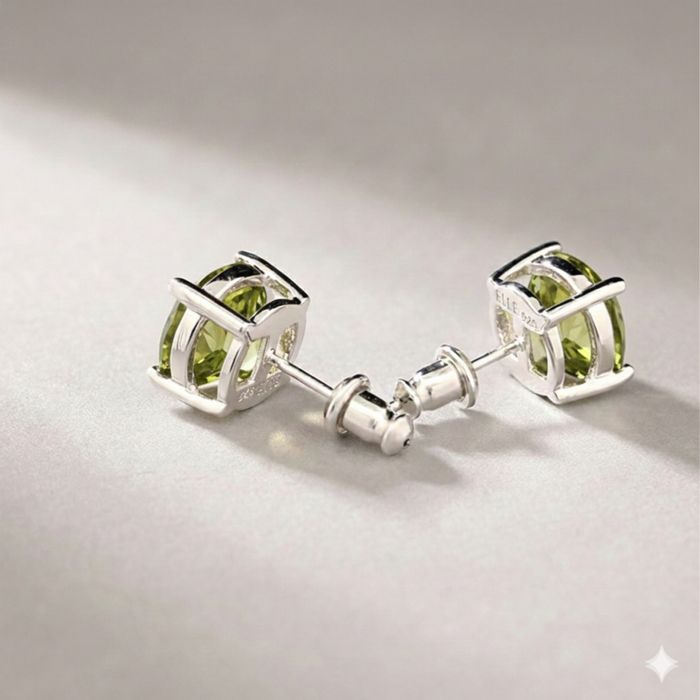 Olśniewające kolczyki z oliwkową cyrkonią i rubinem rod i pallad