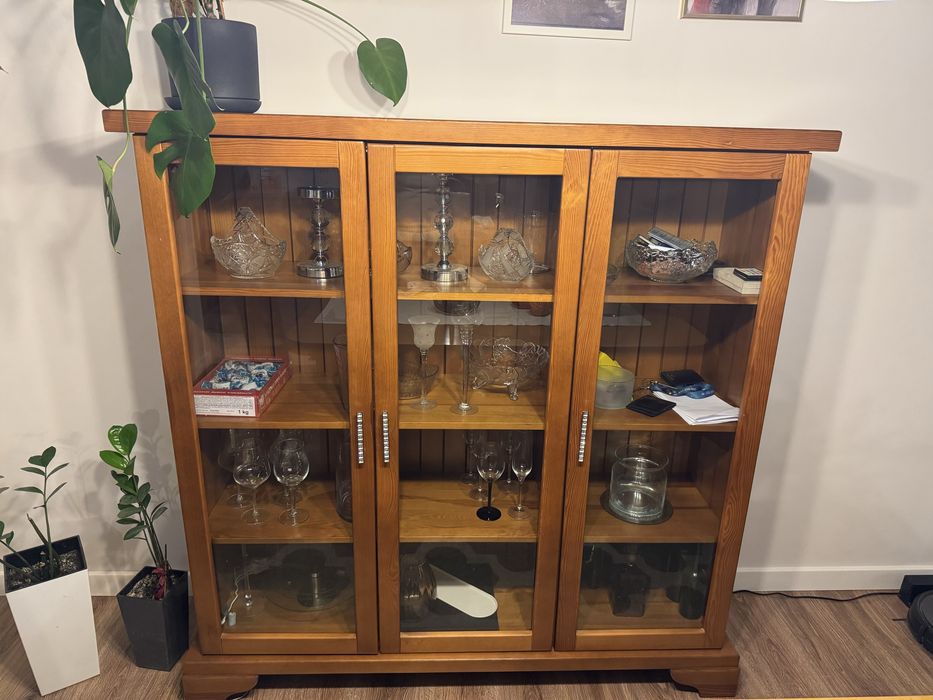 Witryna sosnowa z potrójnymi przeszklonymi drzwiami - 150/40/150