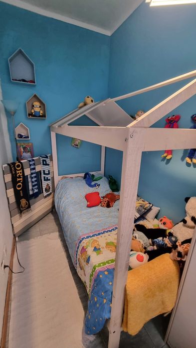 Cama tipo cabana ELIOT 90cm branco cinza claro e cinza escuro