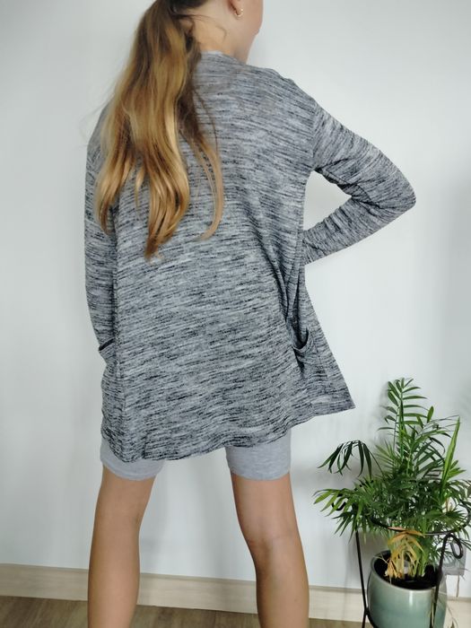 Kardigan blezer z kieszeniami H&M 152 szary melanż