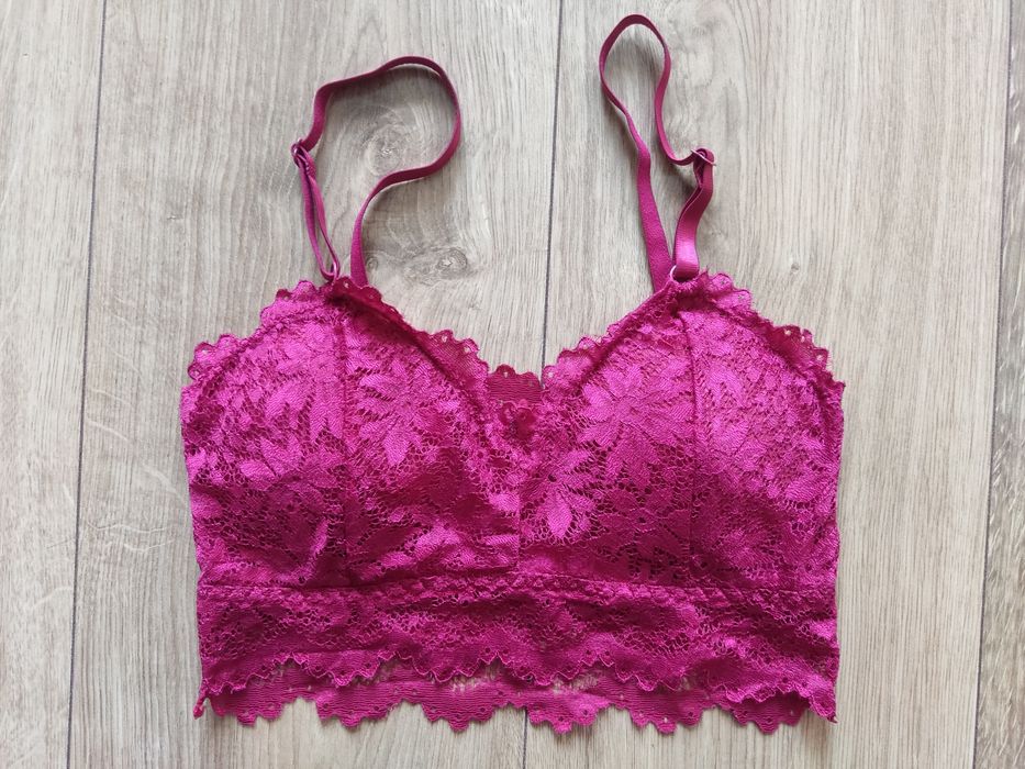Crop top koronkowy bordowy rozmiar S biustonosz granatowy