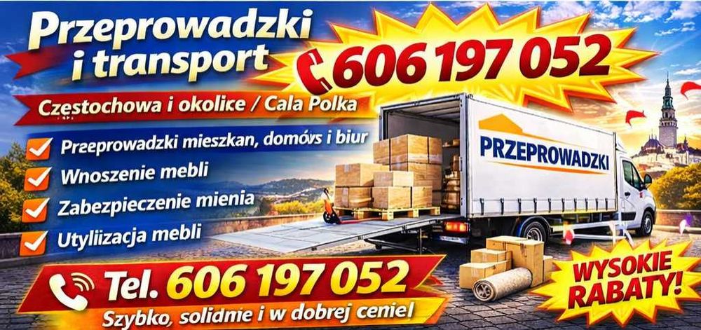 Transport/ Przeprowadzki/ Kłobuck / Krzepice / Wręczyca Wielka/ RABATY