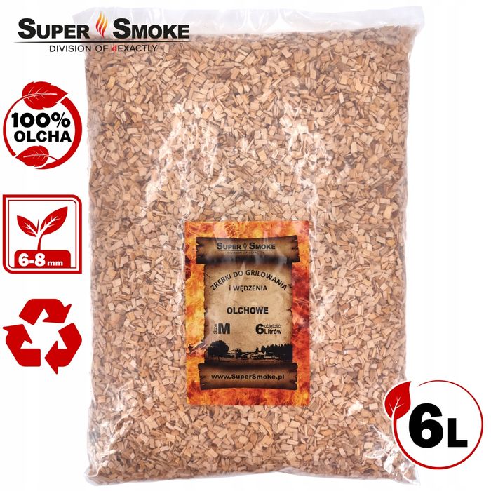 Zrębki Wędzarnicze Super Smoke OLCHA KL-08 (6-8mm) Medium 6 Litrów
