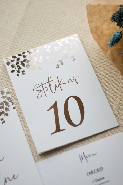 Numerki na stół weselny w stylu GLAMOUR złote listki
