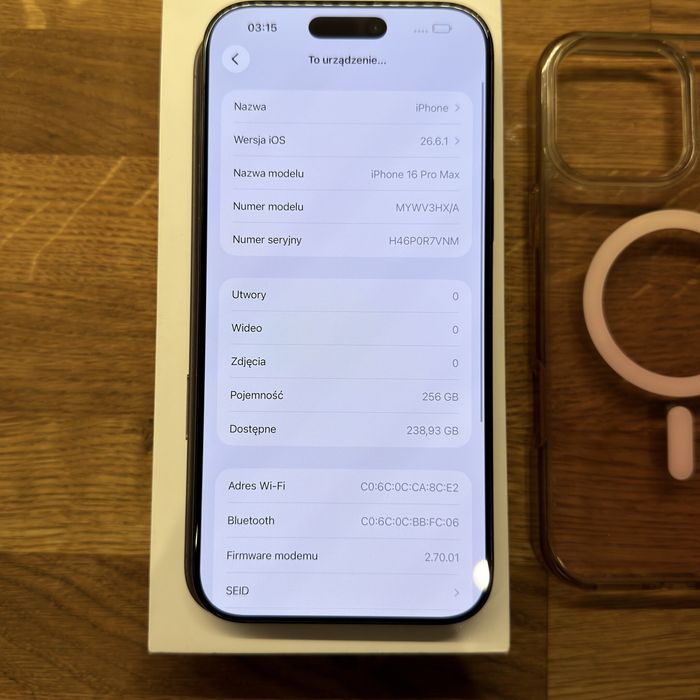 iPhone 16 Pro Max 256GB 91% baterii