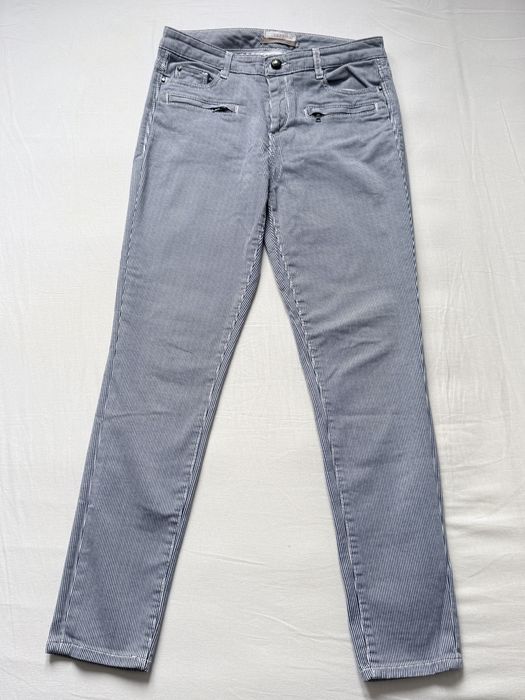 Spodnie Esprit skinny paski niebieskie białe marynarskie jeans