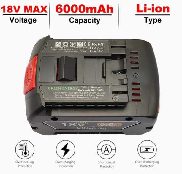 BOSCH 6000mAh/18V сумісна замінна батарея для електроінструментів 18V