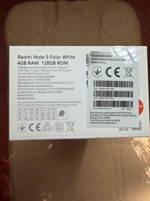 Телефон Redmi Note 9 Polar White 4 GB RAM 128 GB ROM