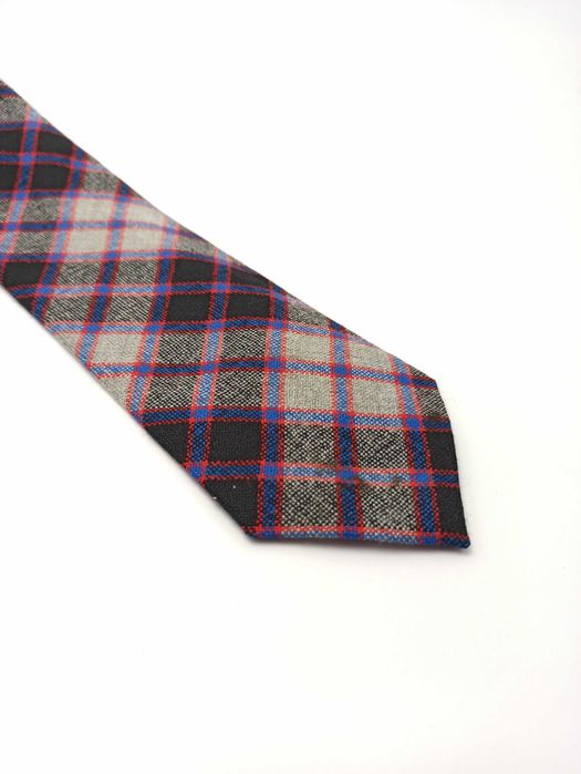 Szkocki wełniany szary krawat w szkocką kratę tartan AA46