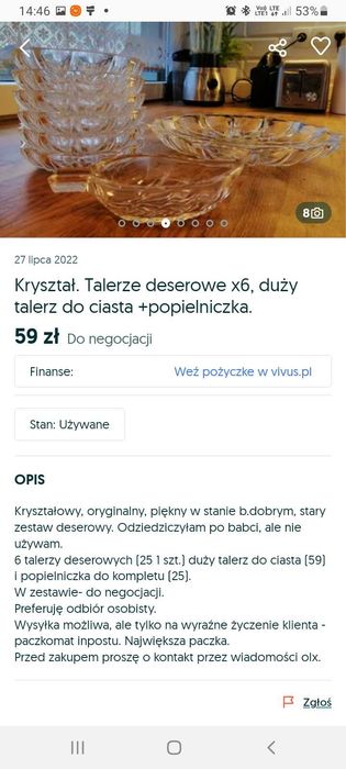 Kryształowy zestaw deserowy