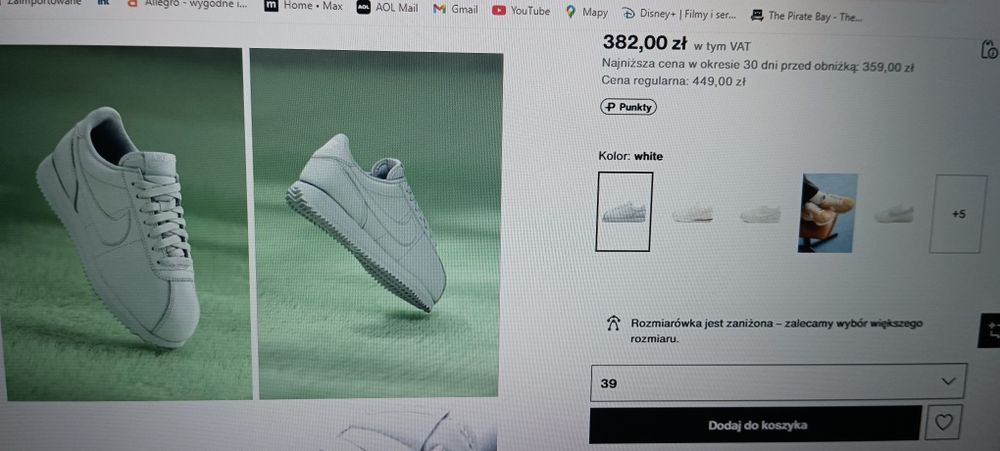 Buty Nike Cortez rozmiar  35 , białe