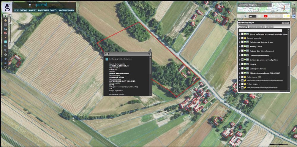 Działki rolne + siedlisko – Łopiennik Dolny-Kolonia 7,2ha