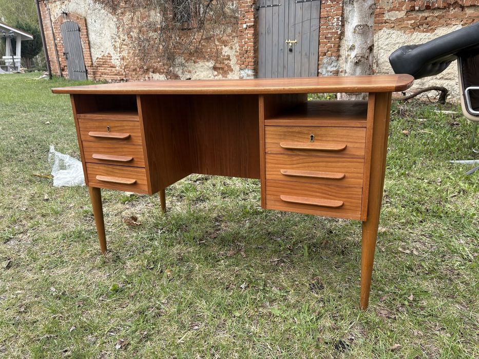 Dwustronne biurko tekowe duńskie mid century, vintage design