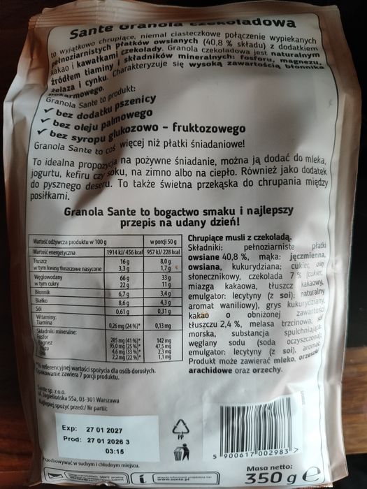 Granola Sante z owocami/czekoladą