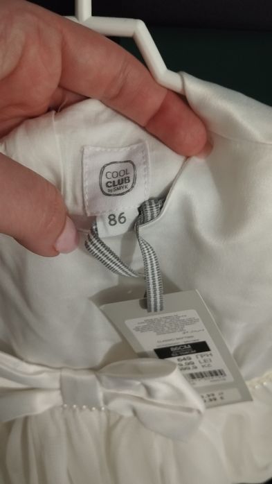 Nowa Biała sukienka z kokardą i tiulem z krótkim rękawem 86