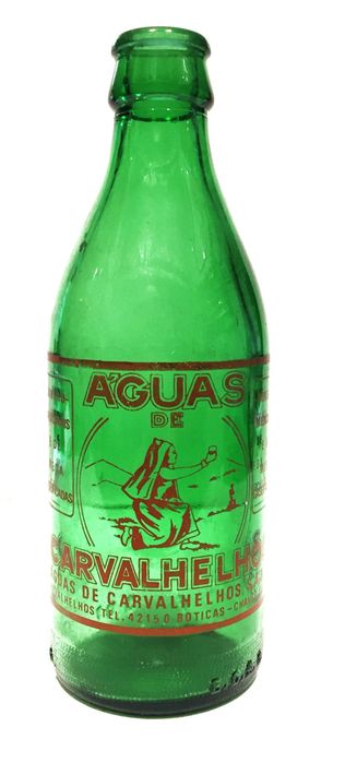 Garrafa antiga da Água de Carvalhelhos - Pirogravada - verde