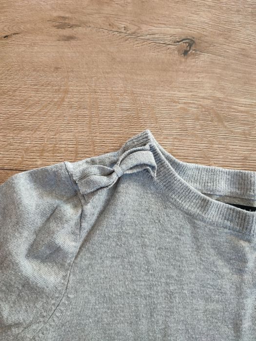 Mohito Sweter popielaty szary elegancki krótsze rękawy kokardy pagony