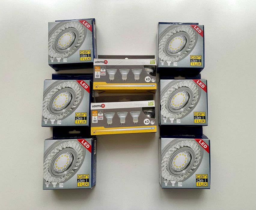Oprawy stropowe okrągłe 6 sztuk   + żarówki led 6 sztuk (nowe)
