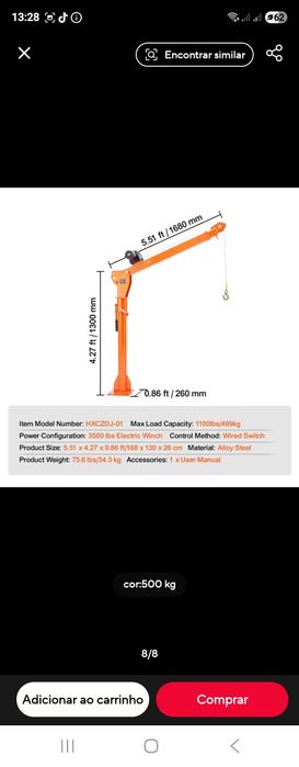Grua de Elevação Multiusos c/ Guincho 6000 lbs e Comando – NOVA