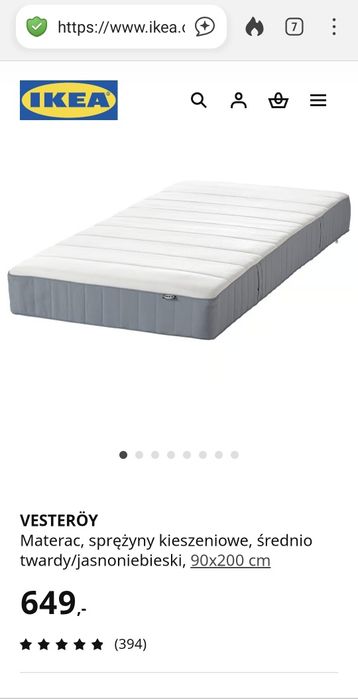 Łóżko z materacem Białe IKEA 90 x 200 jak nowe