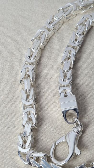 Nowy srebrny komplet męski splot królewski łańcuszek bransoletka 925