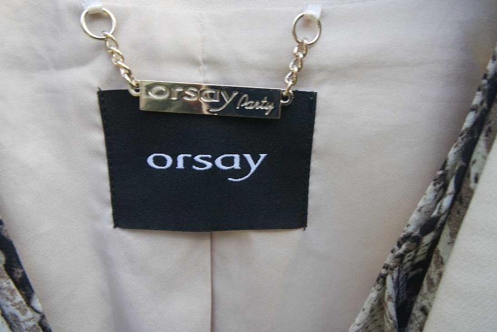 ORSAY żakiet beżowy marynarka szarfa wężowy wzór modny 36/S
