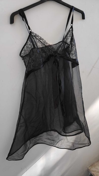 Camisa de Dormir Renda Preta Marca Opiance Tm XS-S