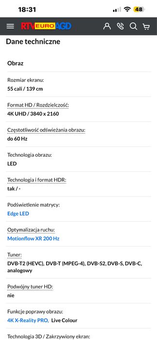 Telewizor SONY Bravia 55 cali