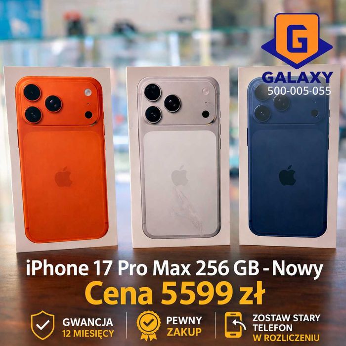 FABRYCZNIE NOWY Smartfon Apple iPhone 17 Pro MAX 256 Gb Wszystkie kolory Szczecin Normalna Sim