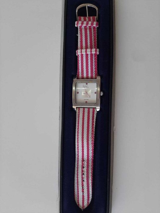 Relogio riscas Brancas e Rosa - jewel parts, swarovski crystal