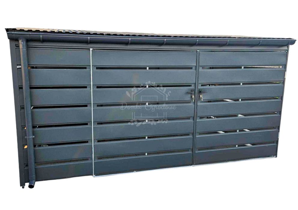 Wiata śmietnikowa 4x2m Zabudowany panelami Antracyt - rynny  ID848