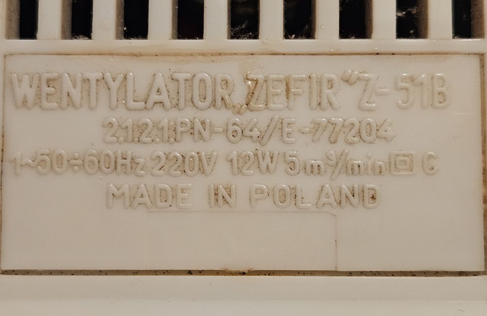 Wentylator gabinetowy  Zefir z czasów PRL