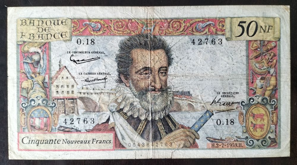 Nota 50 Francos 1959 D. Luís XIV França Muito Rara