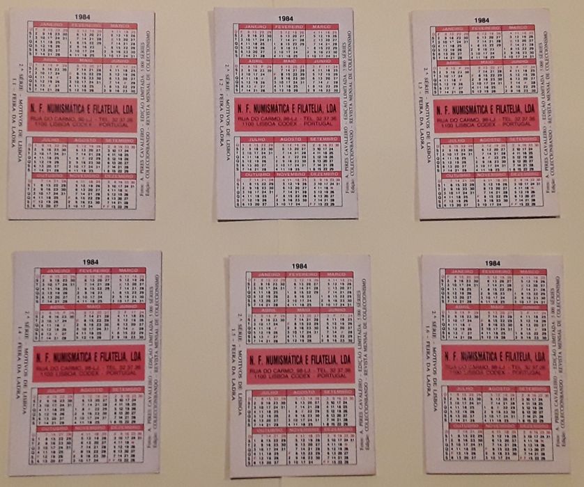 Calendários de bolso 1984
