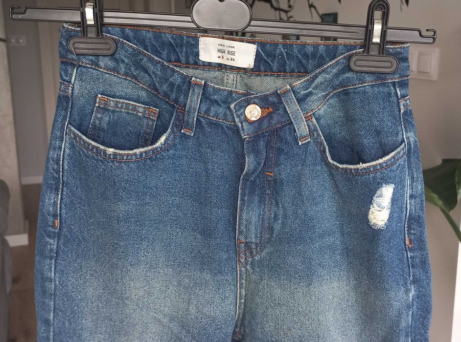 Spodnie jeansowe jeansy z dziurą New Look 34 XS High Rise