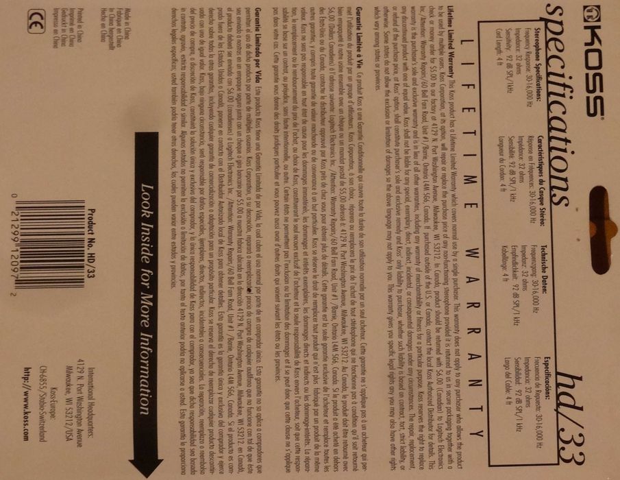 KOSS HD 33 - NOWE (w opakowaniu) słuchawki z regulowaną głośnością