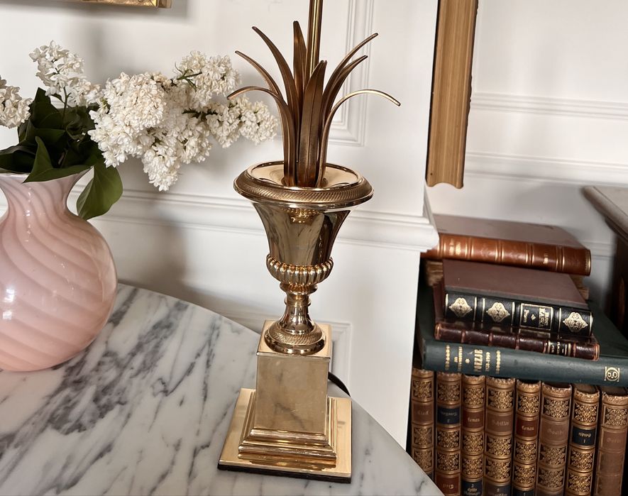 Maison Charles Boulanger Jansen Hollywood Regency 1970 vintage lampa palma ananas mosiężna mosiądz mosiądzu Francja Belgia unikat poszukiwana