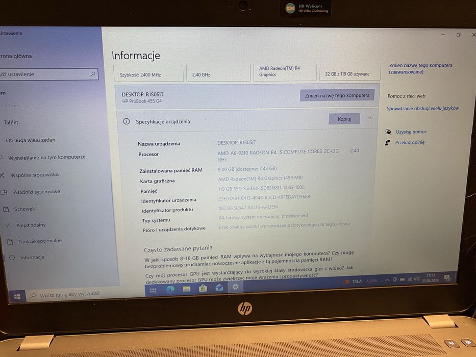 Laptop HP ProBook 455 G4