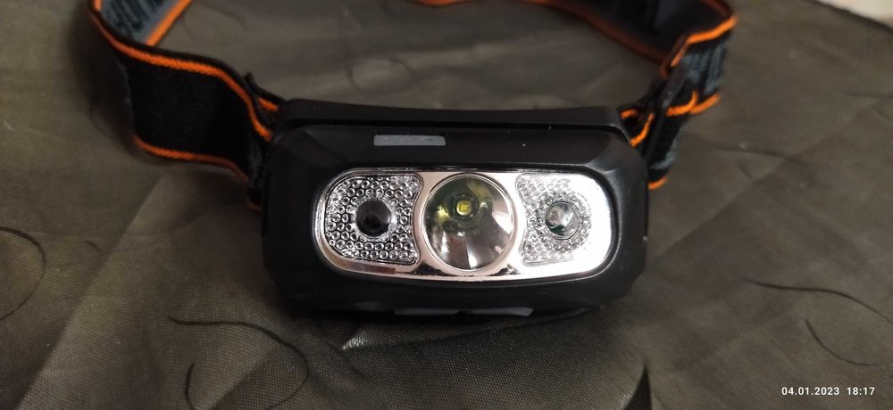 Ліхтар налобний акумулятор. світлодіодний з датчиком руху