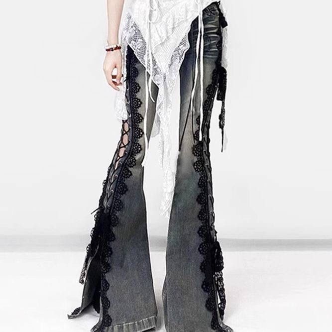 Джинсы с кружевами клеш