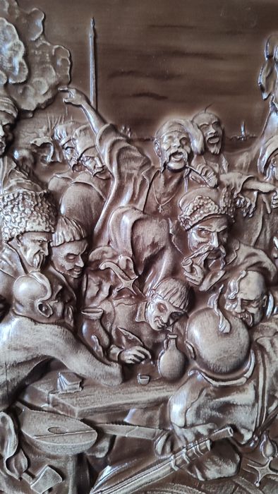 Різьблена картина з дерева Козаки пишуть листа, подарунок