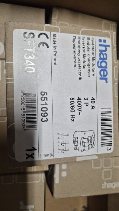HAGER SFT340  Przelacznik modułowy  1-0-2 40A 3P Sieć-Agregat