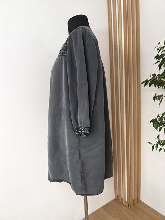 H&M sukienka tunika damska Boho haft lyocell szara rozmiar 46, xxxl