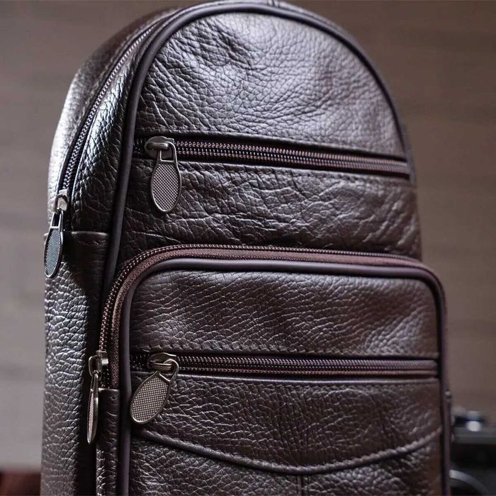 Стильна чоловіча шкіряна сумка, коричнева з натуральної шкіри, Польща